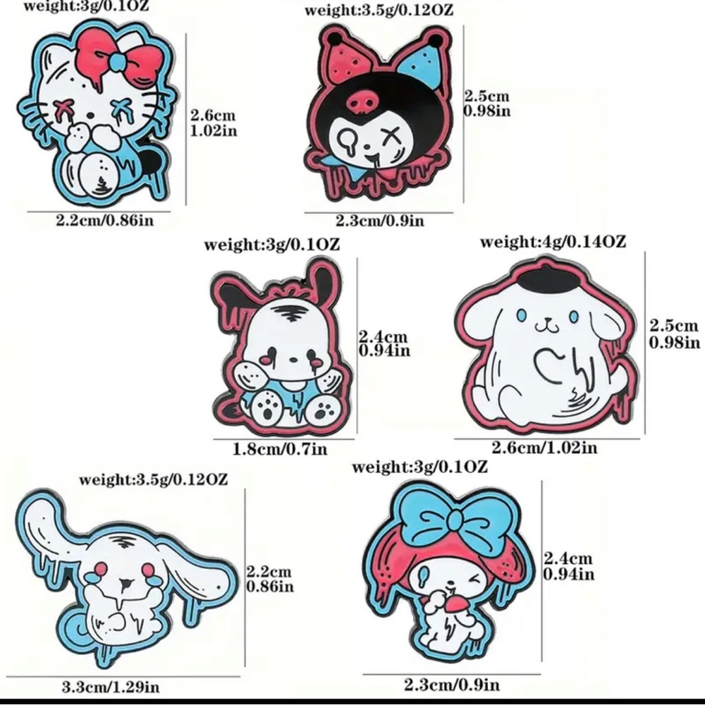 6PCS Sanrio Terror Hello Kitty Kuromi Cartoon Enamel Pin Badge Jewelry brooch - Picture 2 of 2